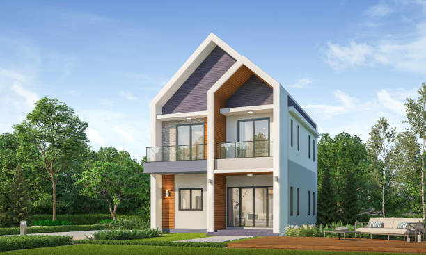 istock Modern house exterior daylight with lawn grass.3d rendering 2160691035