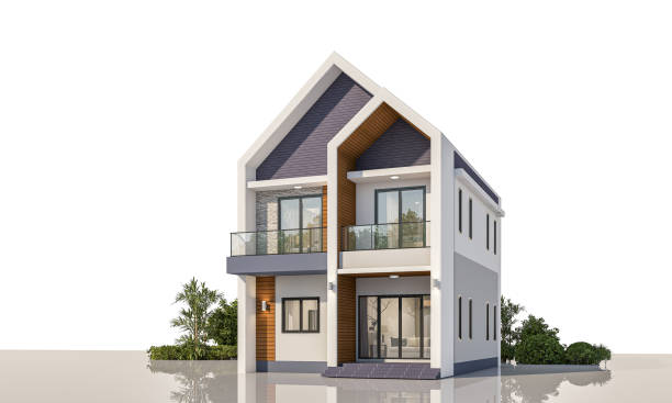 istock Architecture 3d rendering illustration of modern minimal house on white background 2160691037