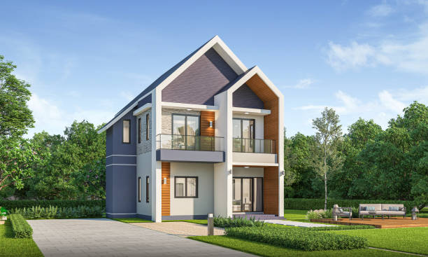 istock Modern house exterior daylight with lawn grass.3d rendering 2160691038