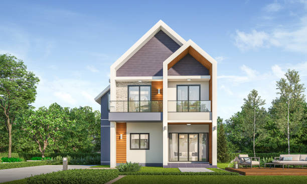 istock Modern house exterior daylight with lawn grass.3d rendering 2160691041