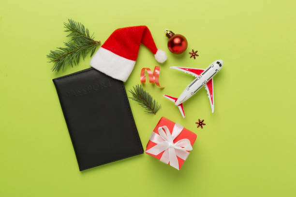 istock Christman vacation accessories on color background, top view 2160693680