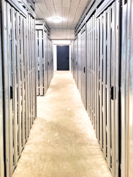 istock Alley of self metallic storage units 2160693973