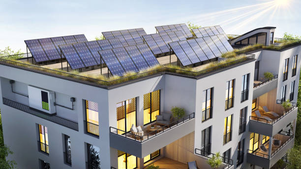 istock Modern residential building with solar panels 2160695952