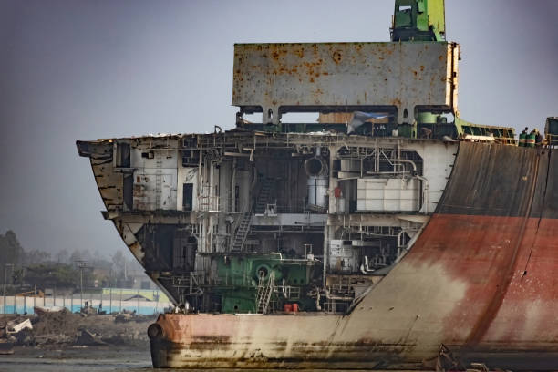 The scene conveys the intricate process of recycling and repurposing industrial elements