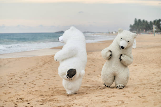istock Animators dressed as polar bears entertain people on the beach 2160696894