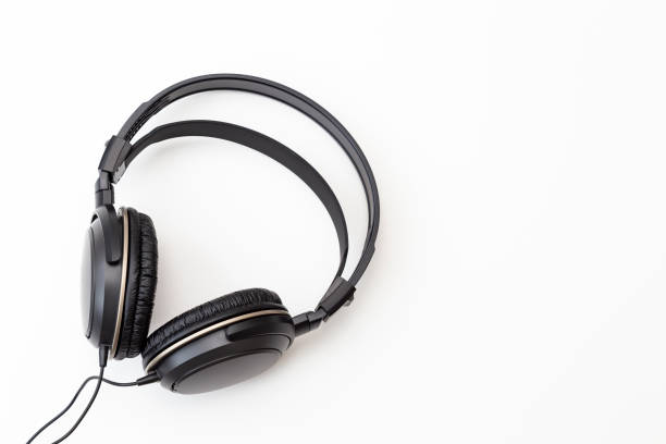Black headphones, isolated on white background. DJ, over-ear, closed-ear, smartphone, television, PC, laptop.