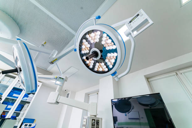 istock Operation modern hospital ward. Lamp sterile surgery room. 2160702112