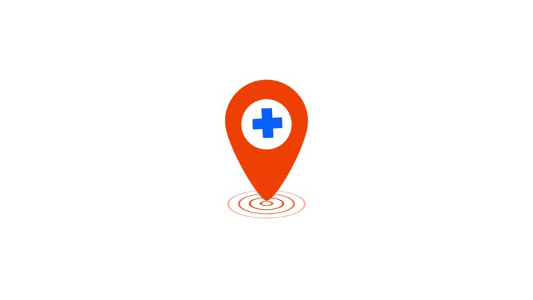 Hospital pin icon, hospital map point animation. location pin.