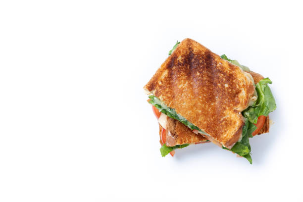 istock Healthy spinach, tomato and cheese sandwich isolated on white background 2160714965