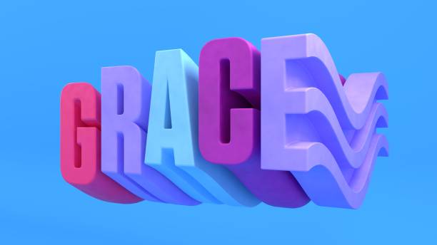 istock Red Purple and Blue Multicolor Grace Lettering with 3D Extrude Wavy Text Effect Against Light Blue Background 2160717821
