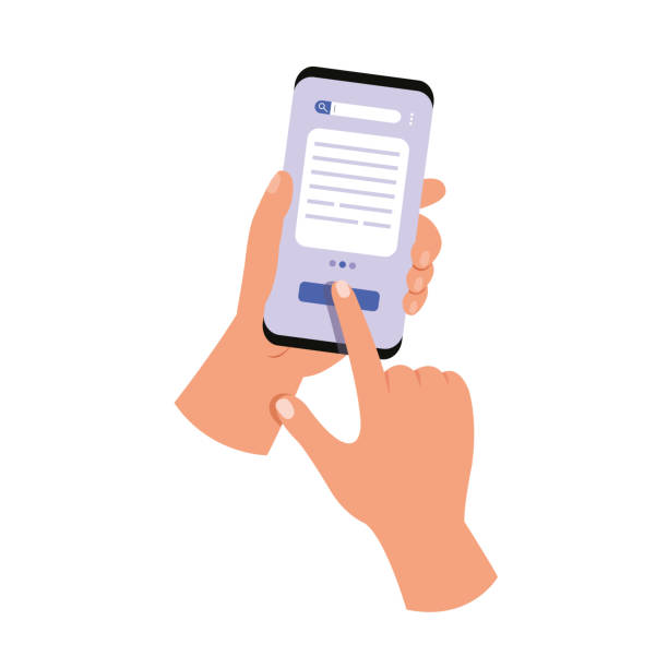 istock Hand holding a phone with touches the screen. Touching screen with finger. Vector illustration. 2160721022