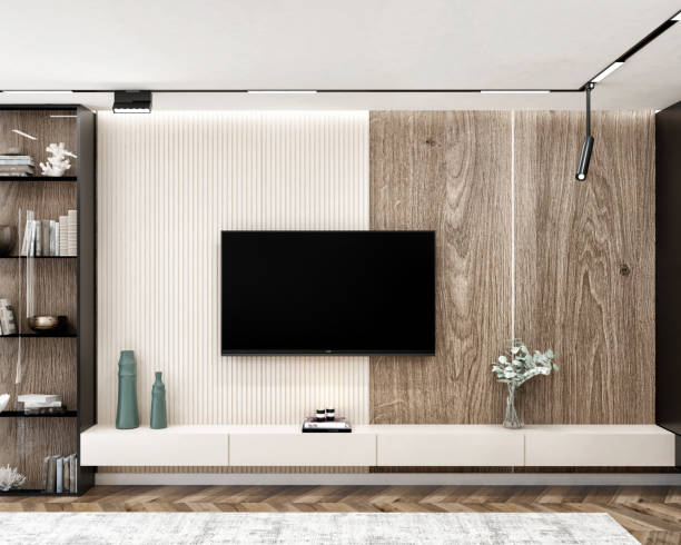 istock Modern living room with a TV on a cabinet 2160721062