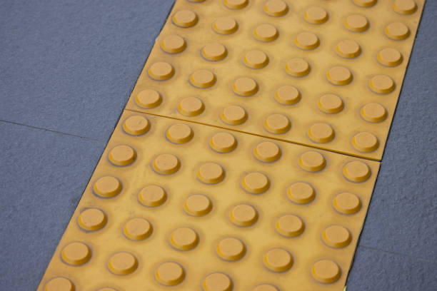 istock A yellow sidewalk with a black stripe 2160723485