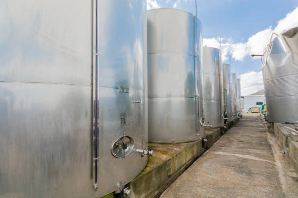 istock Stainless steel fermenting vats at a vineyard. 2160732146