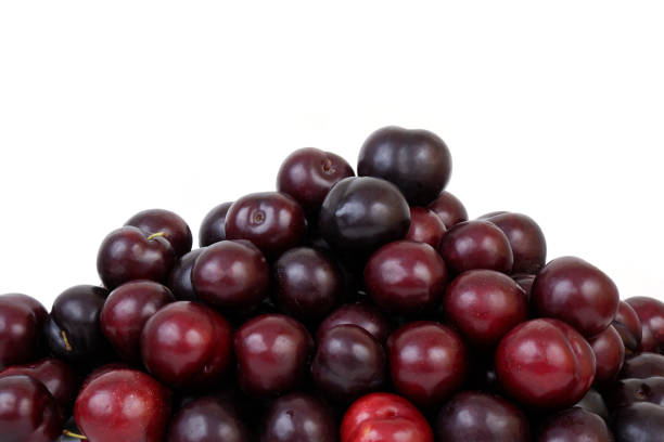 Many cherry plums isolated on white