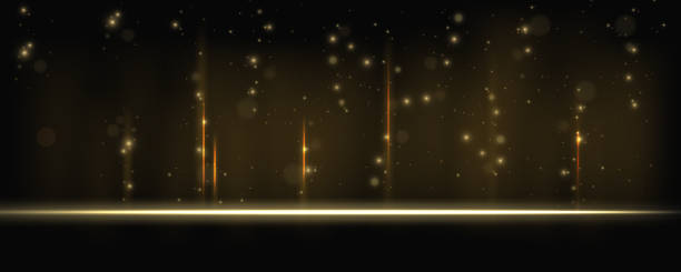 istock Vertical gold line light and speed flare effect. Golden laser spark on floor vector background. Flash neon shine with yellow projection. Abstract luxury string pattern for nightclub performance 2160739866