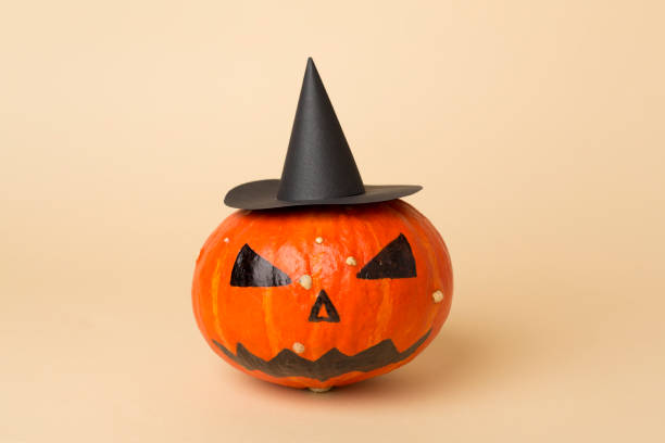 istock Halloween composition with jack o lanter decor on color background 2160745973