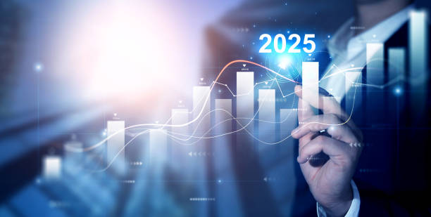 istock Businessman draws increase arrow graph corporate future growth year 2025. Planning,opportunity, challenge and business strategy. New Goals, Plans and Visions for Next Year 2025. 2160750095
