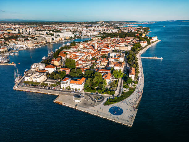 istock Aerial View of Zadar Old Town with Waterfront Promenade 2160750607