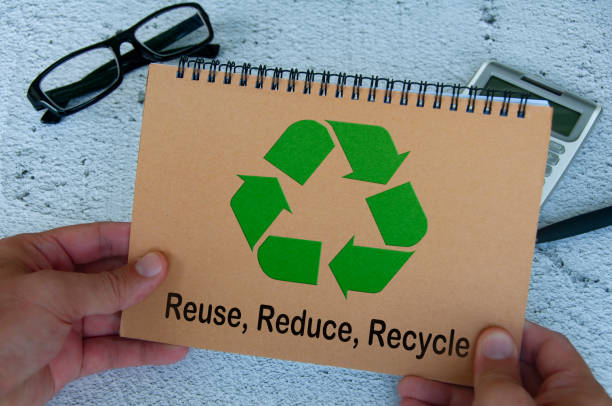 Recycle symbol on brown notebook. Reuse, reduce and recycle.