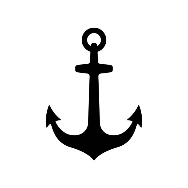 stockillustraties, clipart, cartoons en iconen met ship anchor icon. black silhouette. front view. vector simple flat graphic illustration. isolated object on a white background. isolate. - anker