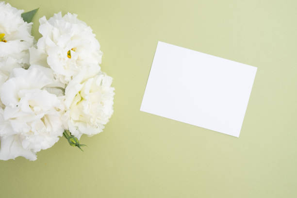 istock Invitation mockup with white anemone peony flowers on a colored background, copy space for card design. Wedding invitation. International Women's Day, Mother's Day concept 2160764170