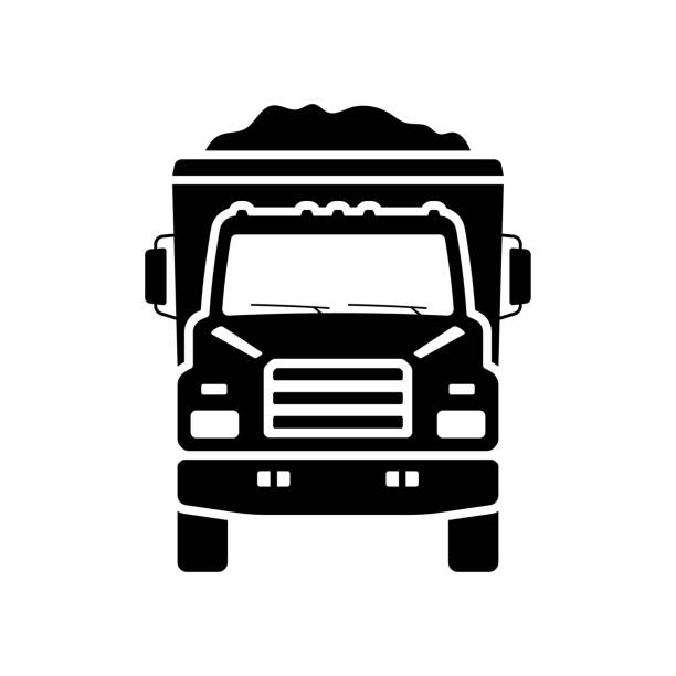 illustrations, cliparts, dessins animés et icônes de icône du camion à benne basculante. silhouette noire. vue de face. illustration graphique plate simple vectorielle. objet isolé sur fond blanc. isoler. - camion-benne