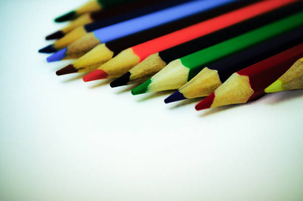 Back to school concept Horizontal banner school equipment Vintage background Office supplies Copy space Colored pencils Educational themes Colorful things