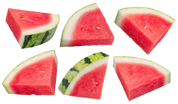 istock Set of watermelon triangle slices without seeds isolated on white background. Clipping path. 2160772850