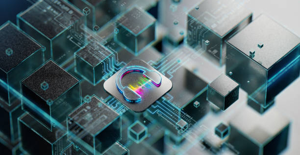 Audio processing unit concept. Headphones icon on futuristic CPU. AI Music Technologies