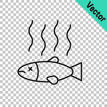 Black Line Dead Fish Icon Isolated On Transparent Background Rotten ...