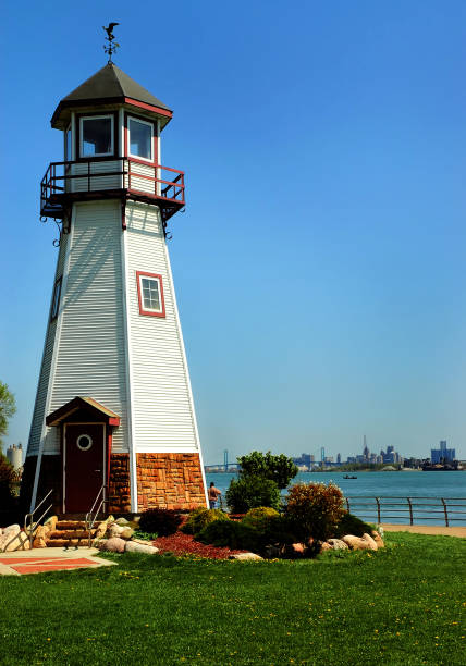 Light house along Detroit river waterway