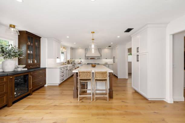 istock Modern kitchen interior with wooden flooring. 2160787763