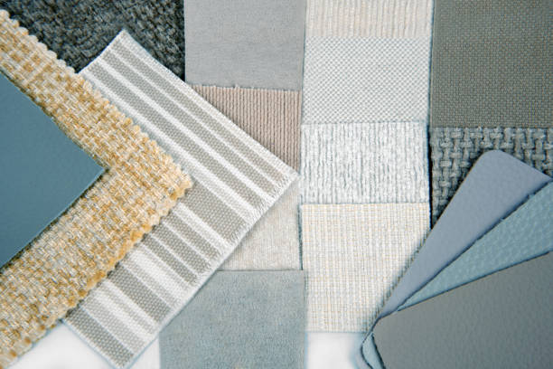 istock close up of blue white  color  upholstery sample set choice for interior 2160803003