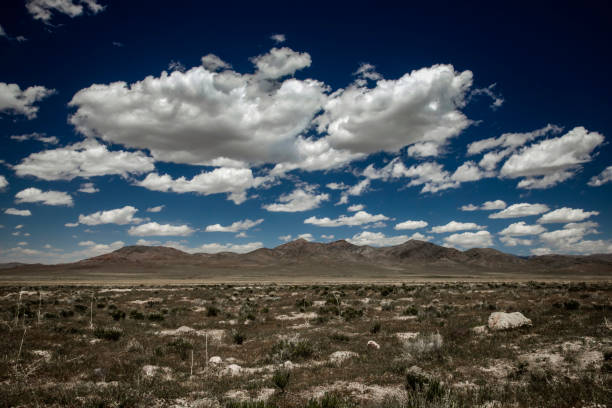 Utah, western desert, south of Dugway, in the area of the Onaqui wild horses, partly cloudy sky, lots of sunshine, near Simpson Springs Pony Express station, photograph taken in mid May.