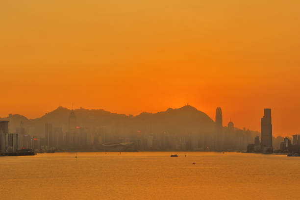 27 Dec 2020 the skyline with sunset at Victoria Harbour, hk