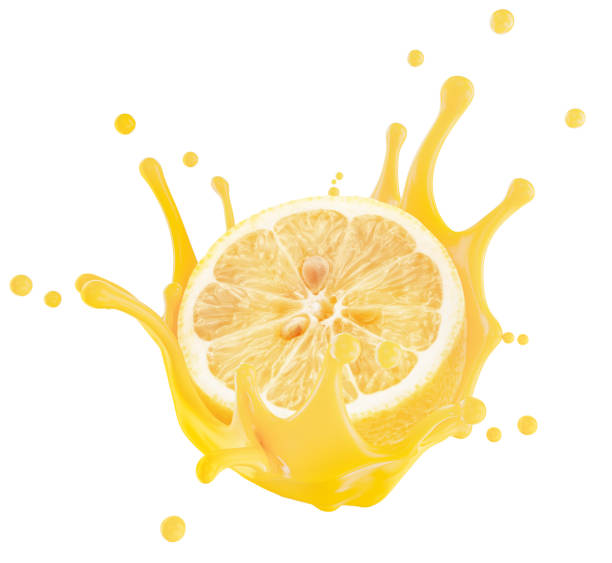 istock lemon in juice splash isolated on a white background. Clipping path 2160808477