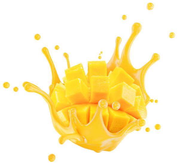 istock mango in juice splash isolated on a white background. Clipping path 2160808503