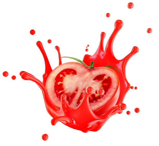 istock tomato in juice splash isolated on a white background. Clipping path 2160808504