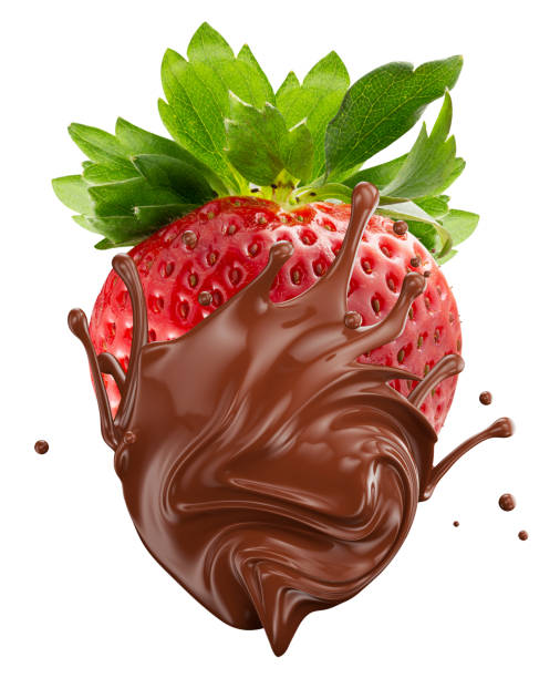 istock strawberry in chocolate splash isolated on a white background. Clipping path 2160809044