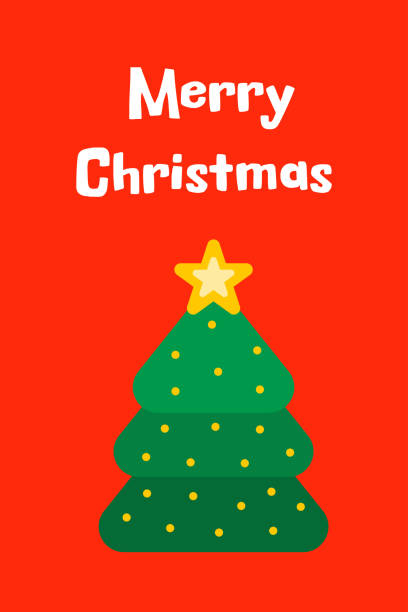 istock Merry Christmas Greeting Card with Decorated Christmas Tree and Star on Red Background 2160814748