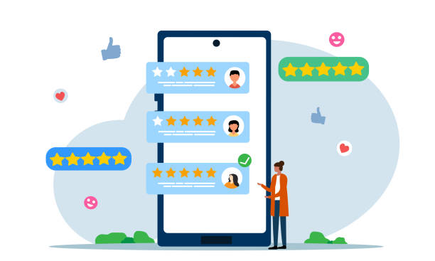 istock Customer giving valuable feedback and reviews rating stars and likes on mobile application. 2160822487