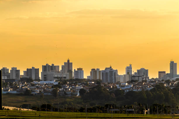 Panoramic view of buildings in the center of a medium-sized city in Brazil