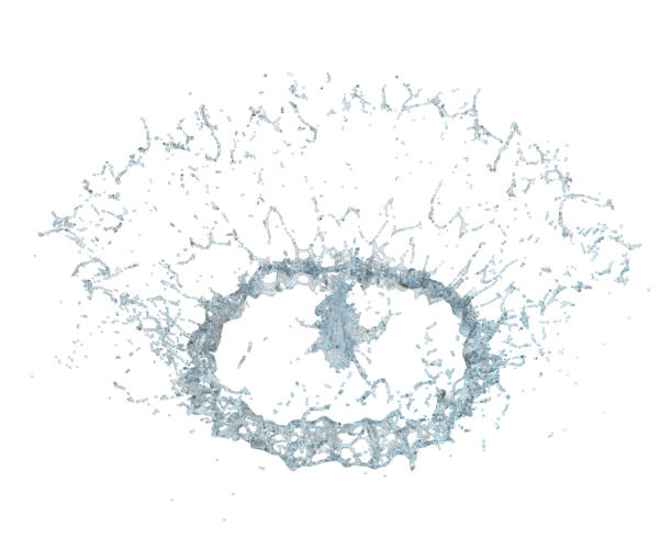 3d water splash transparent, clear blue water scattered around isolated. 3d render illustration