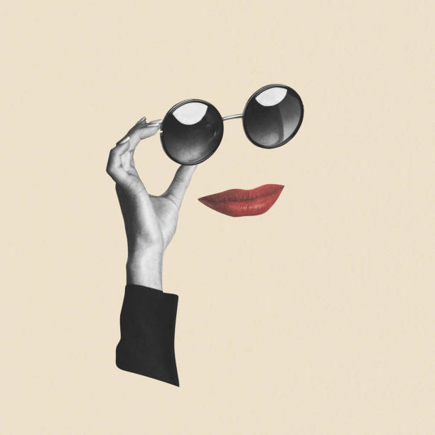 Surreal Collage with Hand, Glasses, and Lips