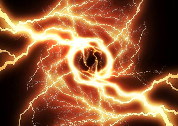 istock Swirling orange lightning abstract background 2160832699