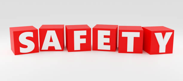 istock Luxury inscription safety on grey podium, soft light, smooth background, 3d rendering 2160842259