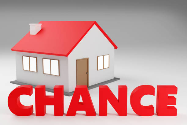 istock Sign Chance made by tiny house Minimal Concept 3D render Illustration 2160842345