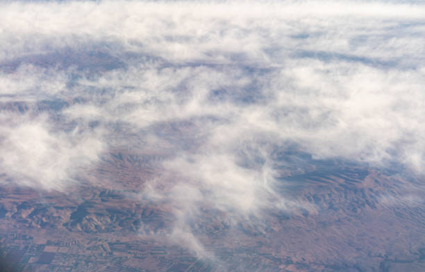 istock Plane Window View, Aircraft Fly Landscape, Looking from Plane Cabin, Plane Window Aerial View 2160842429