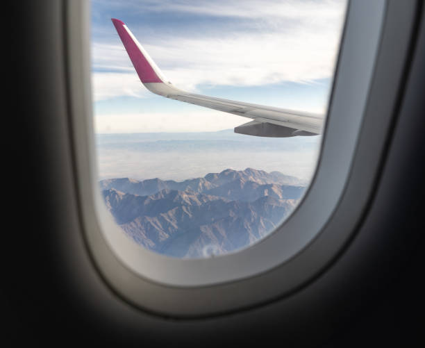 istock Plane Window View, Aircraft Fly Landscape, Looking from Plane Cabin, Plane Window Aerial View 2160842449